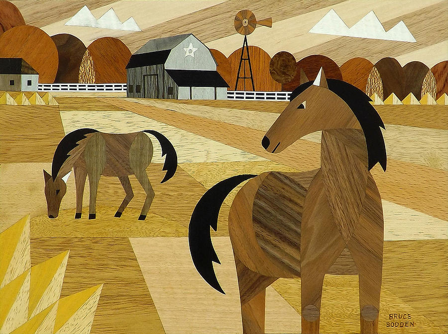 Abstract Painting - Horse Farm-Marquetry #2 by Bruce Bodden