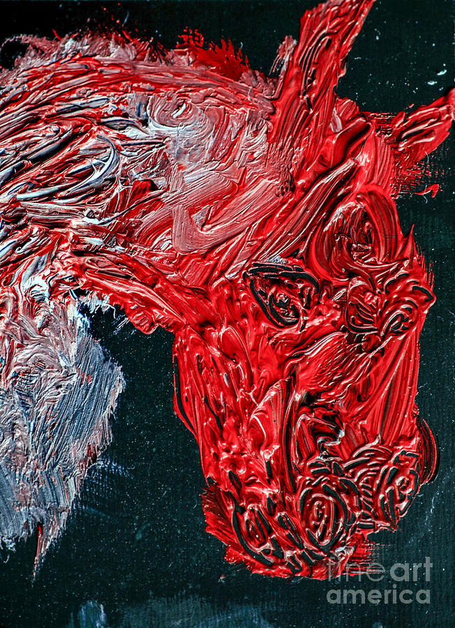 Horse in red #1 Painting by Vladi Alon