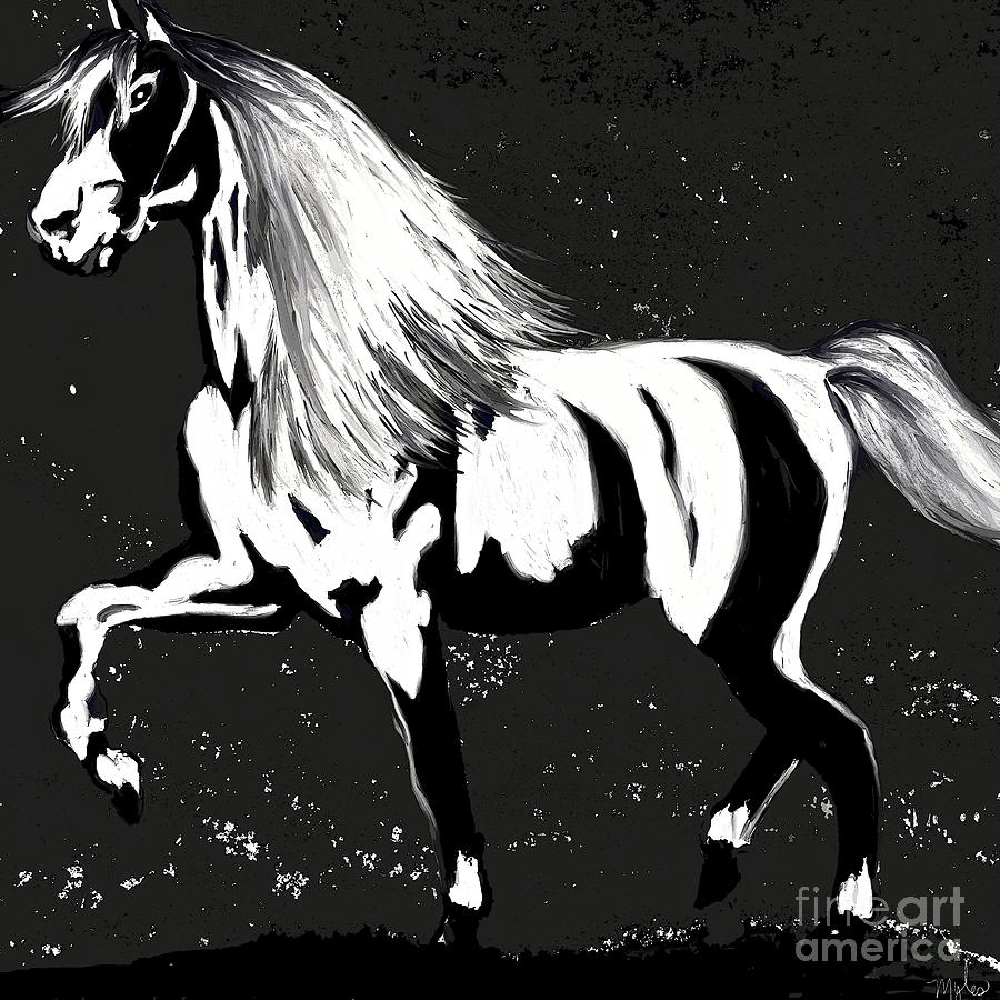Horse Magnificent Black and White #2 Painting by Saundra Myles