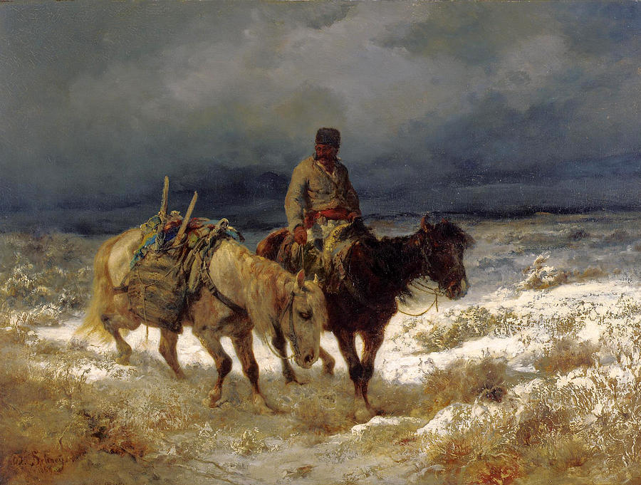 Horseman on the Russian Steppe #1 Painting by Adolf Schreyer