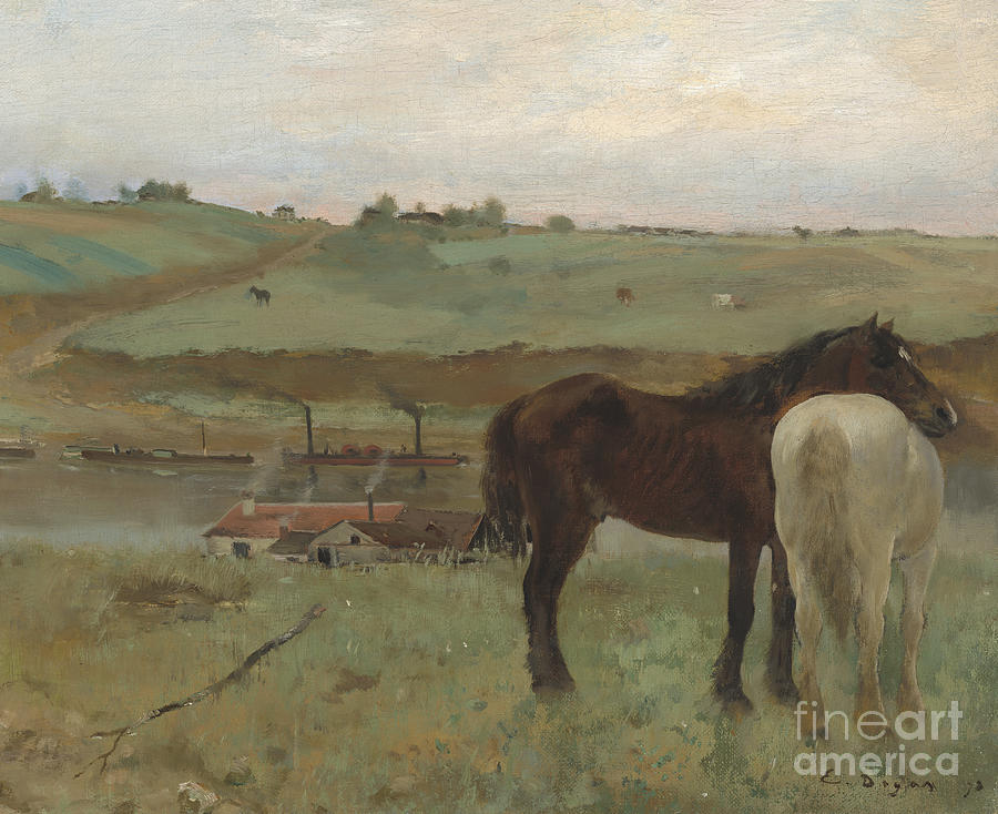 Horses in a Meadow Painting by Edgar Degas
