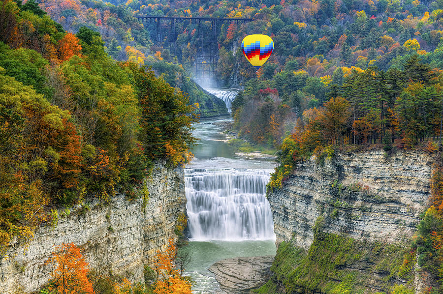 Hot Air Balloon Over The Middle Falls At Letchworth State Park 3