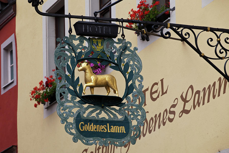 Hotel Goldenes Lamm Logo in Rothenburg ob der Tauber #1 Photograph by Aivar Mikko