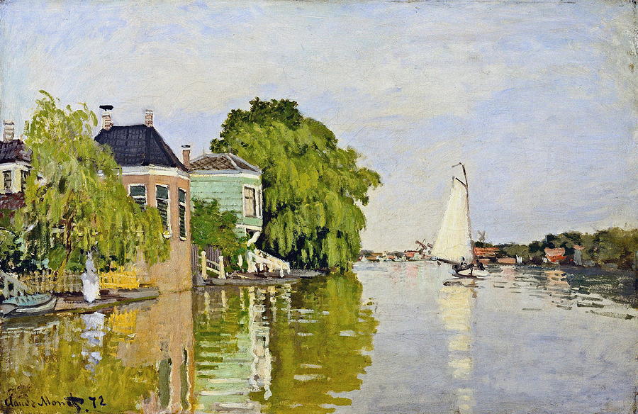 Houses on the Achterzaan #3 Painting by Claude Monet