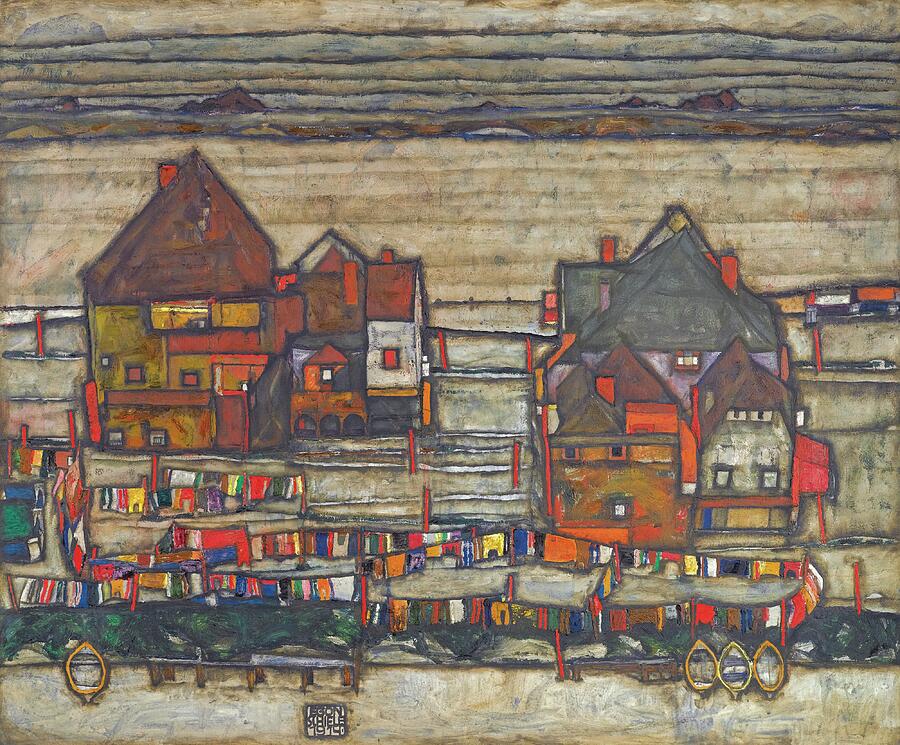Houses with Laundry, from 1914 Painting by Egon Schiele