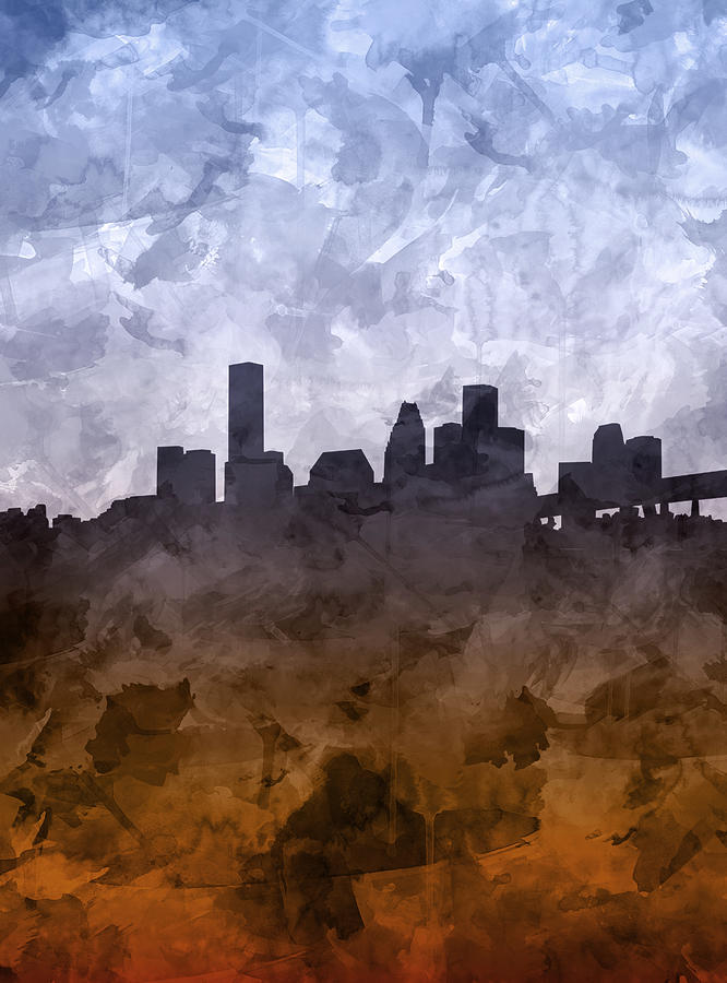 Houston Skyline Grunge  #1 Painting by Bekim M