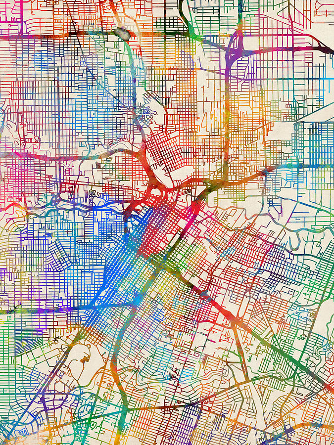 Houston Texas City Street Map #1 Digital Art by Michael Tompsett
