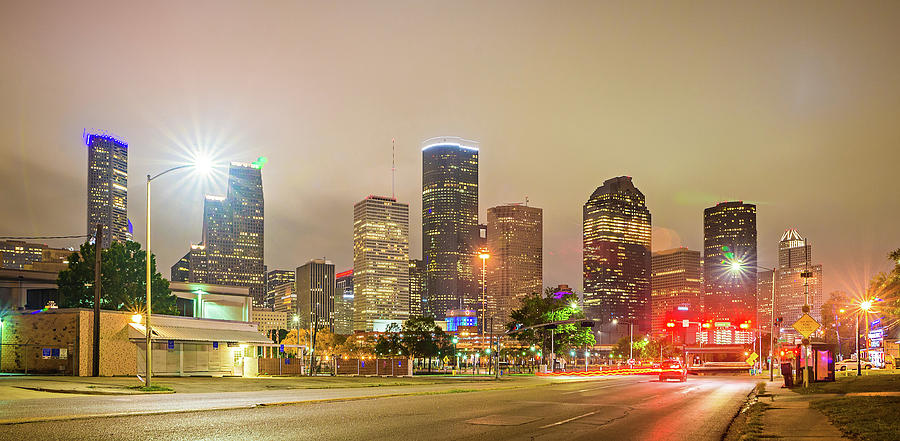 Houston Texas modern skyline at night #1 Photograph by Alex Grichenko