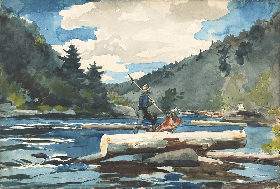 Hudson River, Logging Drawing by Winslow Homer