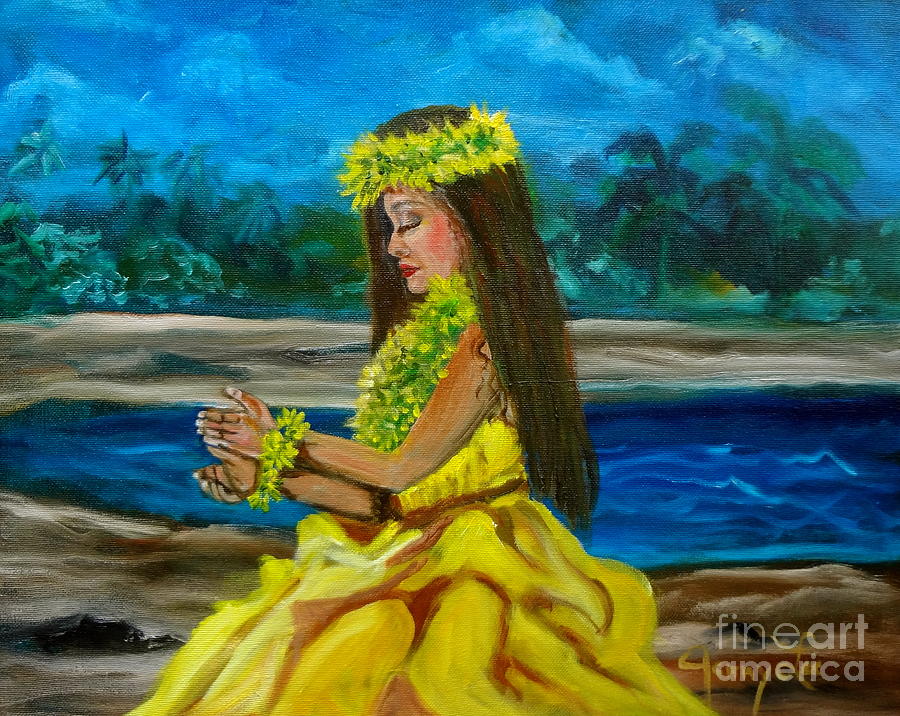 Hula Girl ON THE BEACH #2 Painting by Jenny Lee