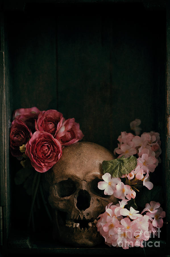 Human Skull With Flowers #1 Photograph by Lee Avison