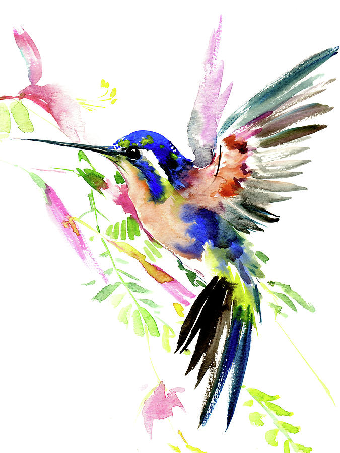 Hummingbird and Flowers #1 Painting by Suren Nersisyan