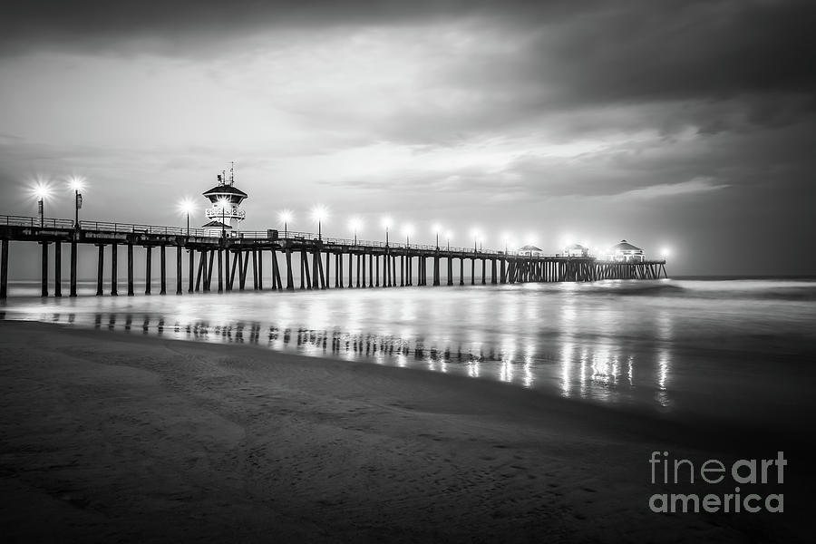 Huntington Beach Pier in Black and White #1 Photograph by Paul Velgos