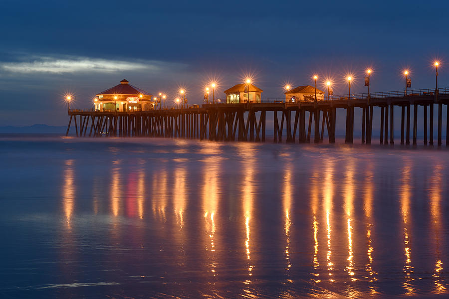 Huntington Beach Pier at night Photograph by Dung Ma