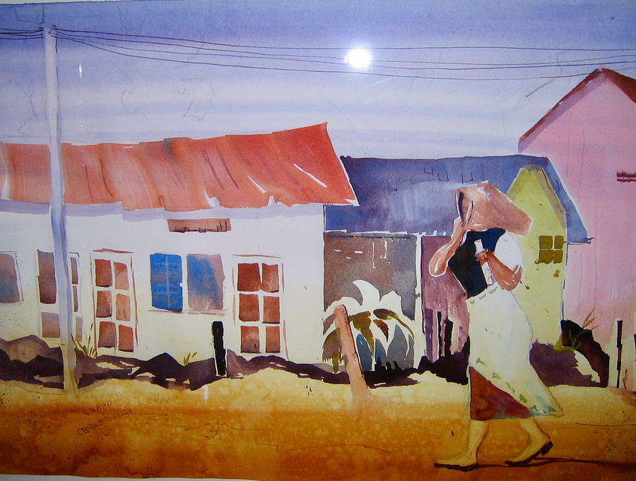 hurrying in Tanzania #1 Painting by Carole Johnson