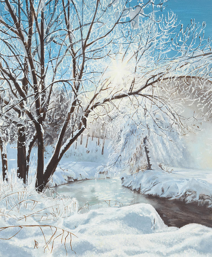 Winter Painting - Icy Stream #1 by Liz Zahara