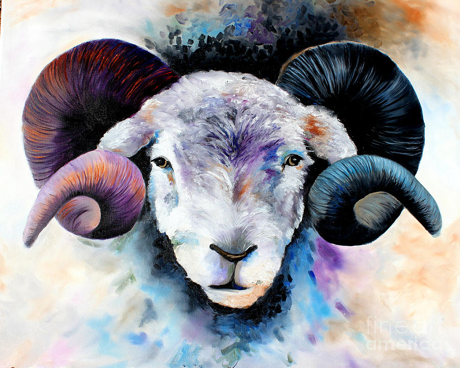 Idaho longhorn sheep head #1 Painting by Pechez Sepehri