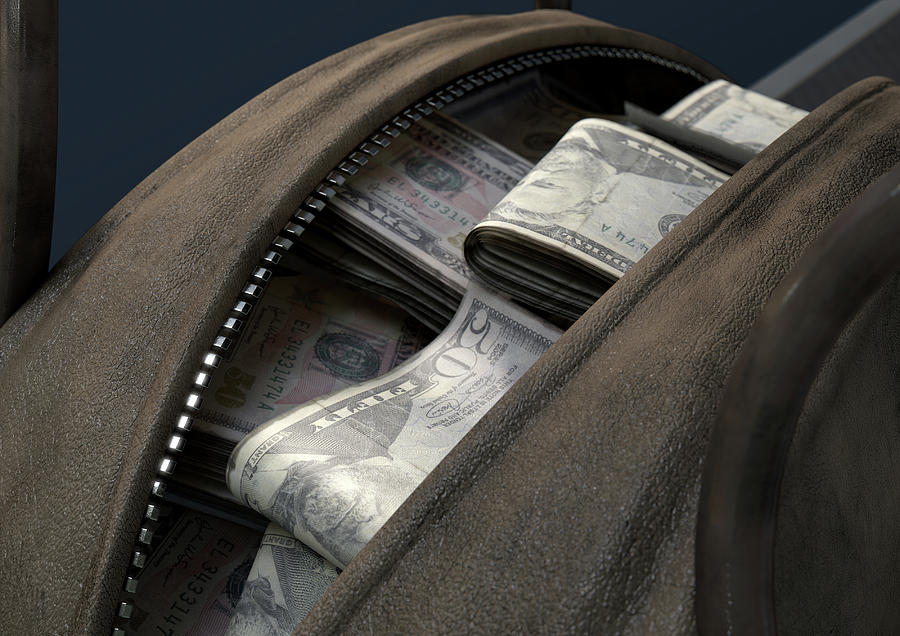Cash Digital Art - Illicit Cash In A Brown Duffel Bag #1 by Allan Swart