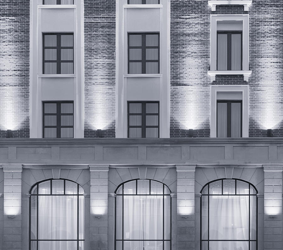 Illuminated Building Facade during Urban Night #1 Photograph by John Williams