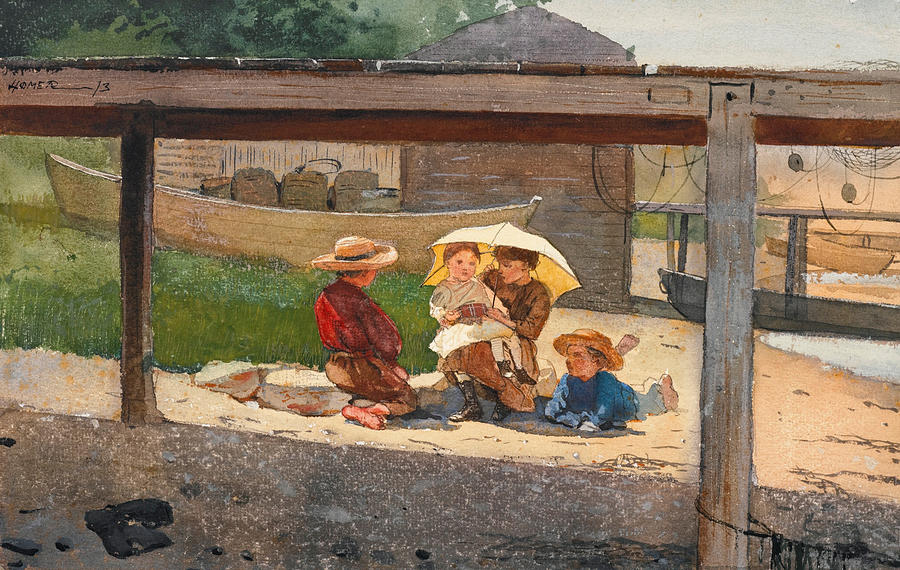 In Charge of Baby Drawing by Winslow Homer