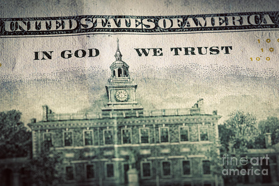 In God We Trust motto on One Hundred Dollars bill #1 Photograph by Michal Bednarek