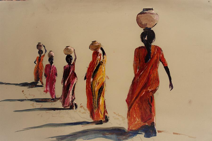 In search of water. #1 Mixed Media by Khalid Saeed