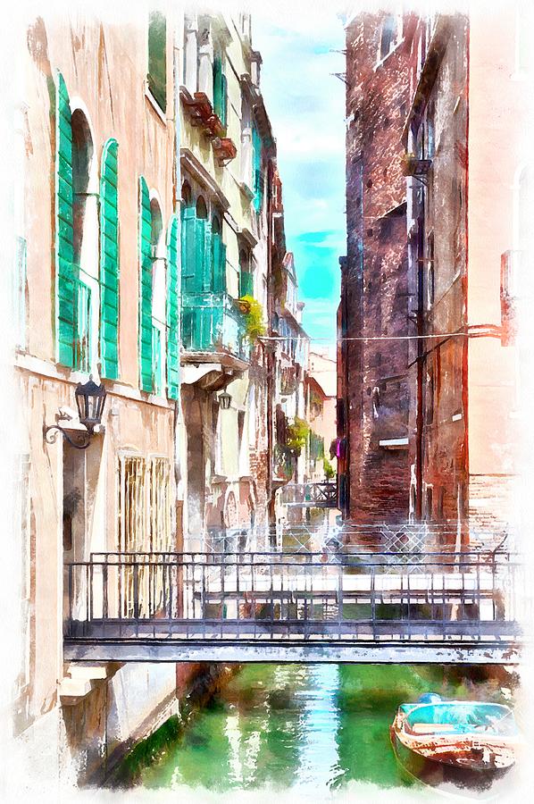 In the canals of the wonderful old city of Venice in Italy #1 Digital Art by Gina Koch