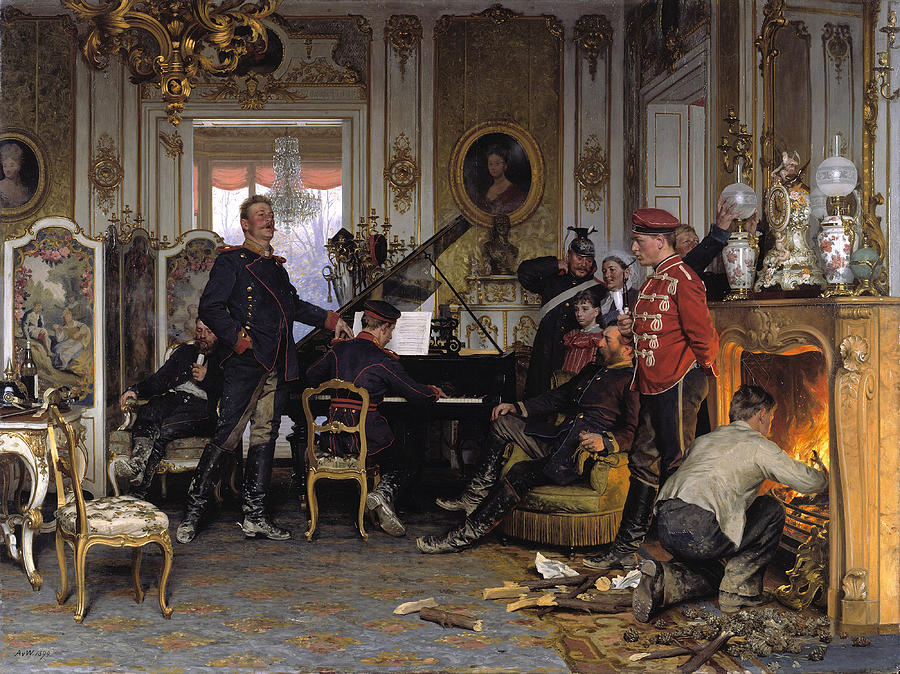 In the Troops Quarters outside Paris #1 Painting by Anton von Werner