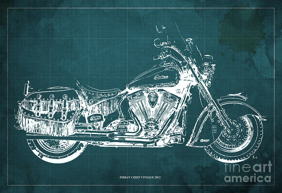 INDIAN CHIEF VINTAGE 2012 Blueprint Digital Art by Drawspots ...