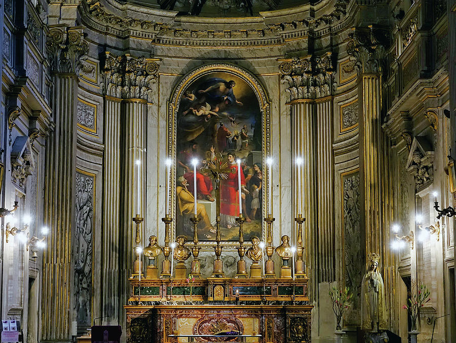 Interior View Of Santi Vincenzo e Anastasio a Fontana di Trevi In Rome Italy #1 Photograph by Rick Rosenshein