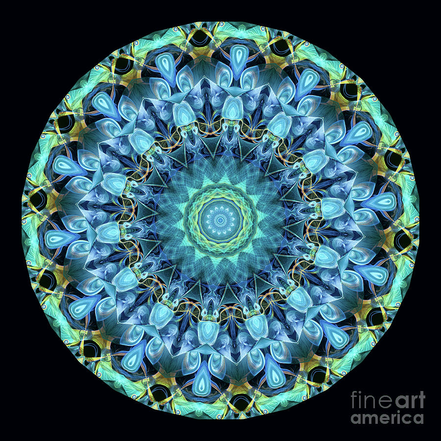 Intricate4 blue and aqua mandala kaleidoscope #1 Digital Art by Amy Cicconi
