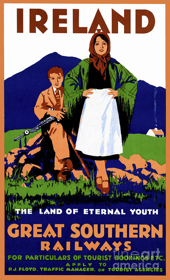 Ireland Restored Vintage Travel Poster Mixed Media