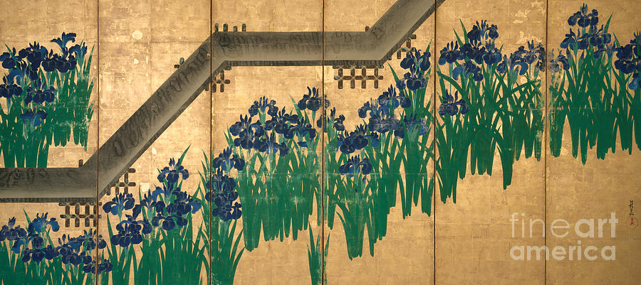 Irises at Yatsuhashi  Eight Bridges Painting by Ogata Korin