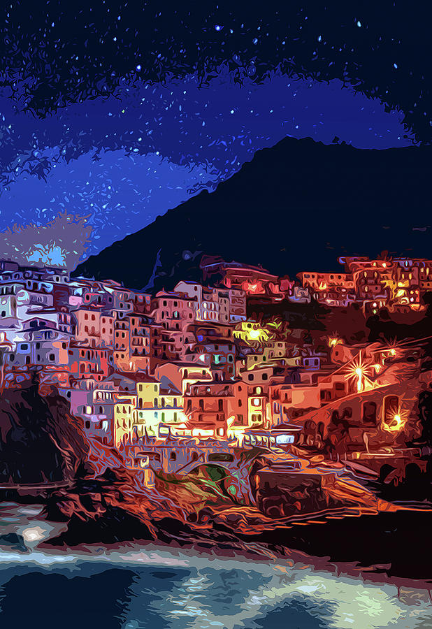 Italy, Manarola at night #1 Painting by AM FineArtPrints