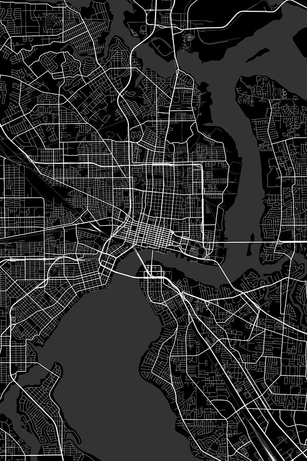 Jacksonville Florida USA Dark Map Digital Art by Jurq Studio - Fine Art ...