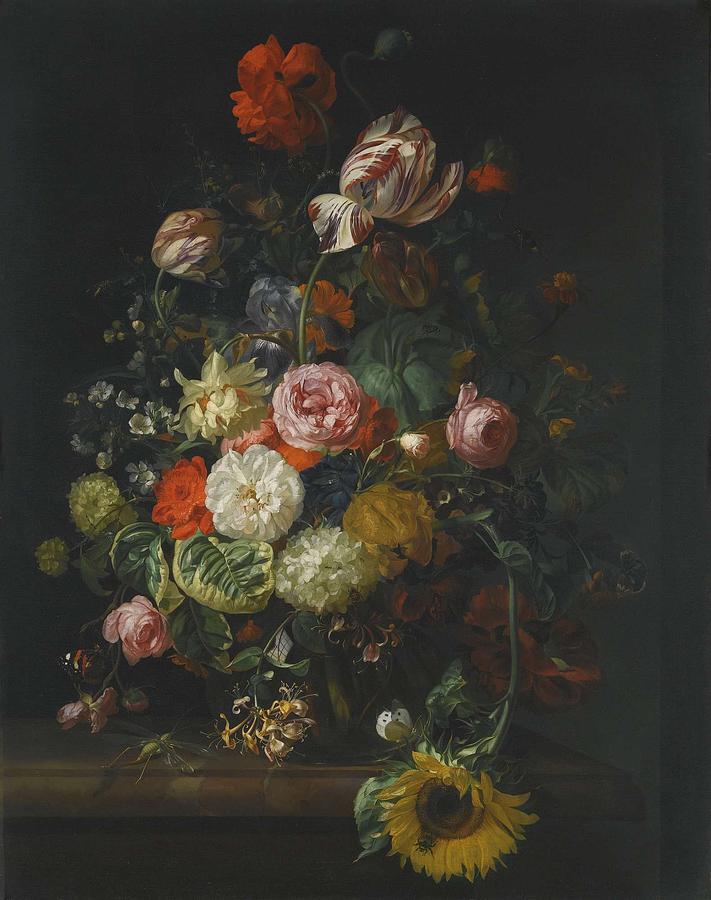 Jan Van Huysum - Basket of Flowers with Butterflies 3 Painting by Jan ...