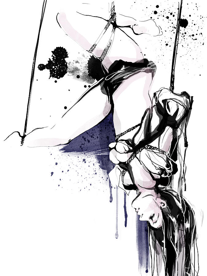 Black And White Painting - Japanese Bondage #1 by Unique Drawing