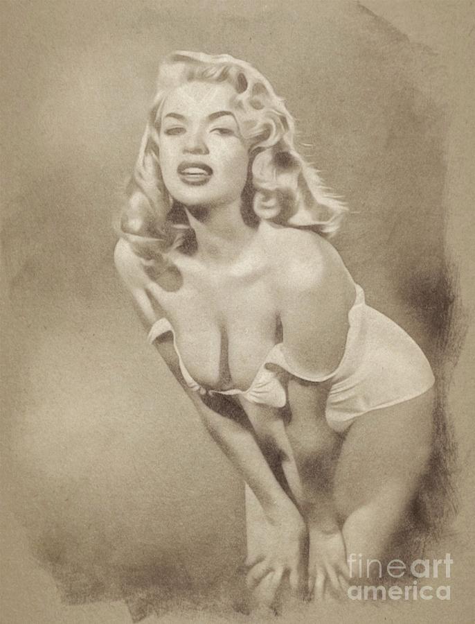 Jayne Mansfield, Vintage Hollywood Actress And Pinup By John Springfield Drawing