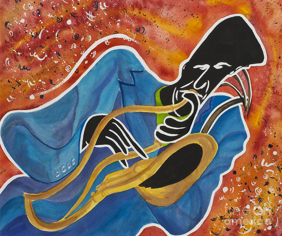 Jazz Horn Painting by Karen Ann