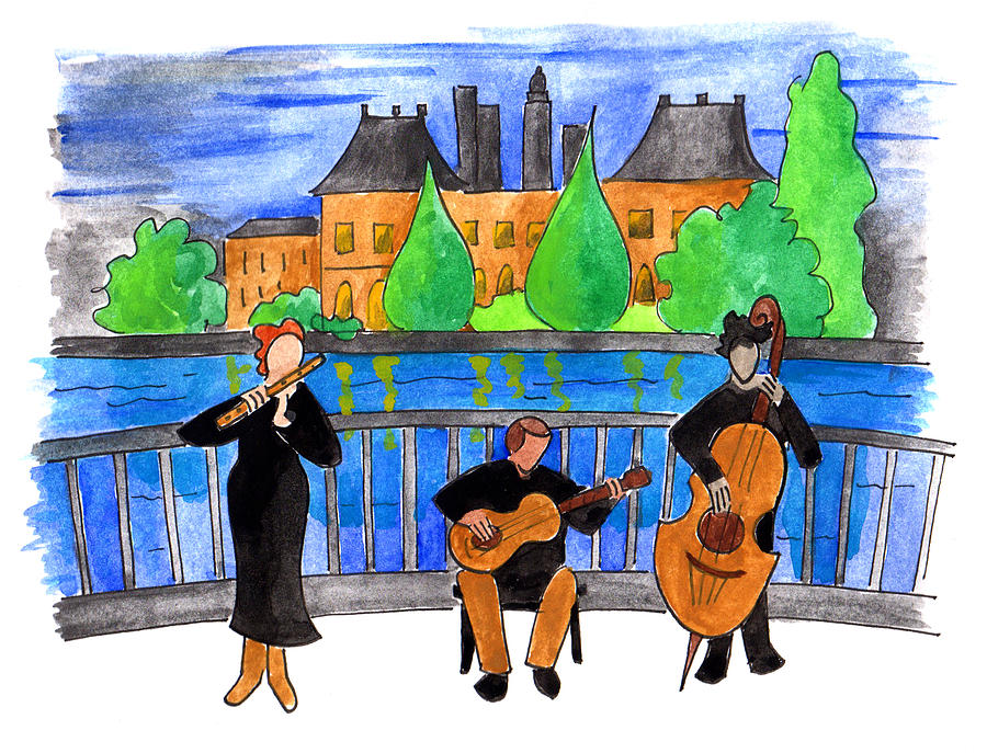 Jazz Trio on Pont Ile Saint Louis Painting by Anna Elkins