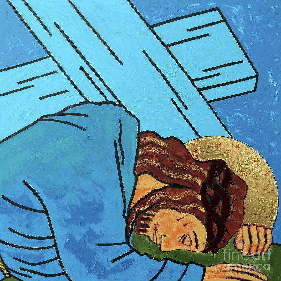 Jesus falls Painting by Sara Hayward