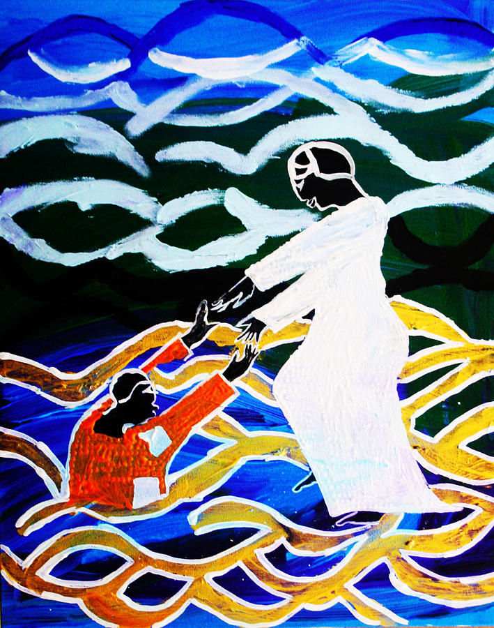 Jesus Walking On Water #1 Painting by Gloria Ssali