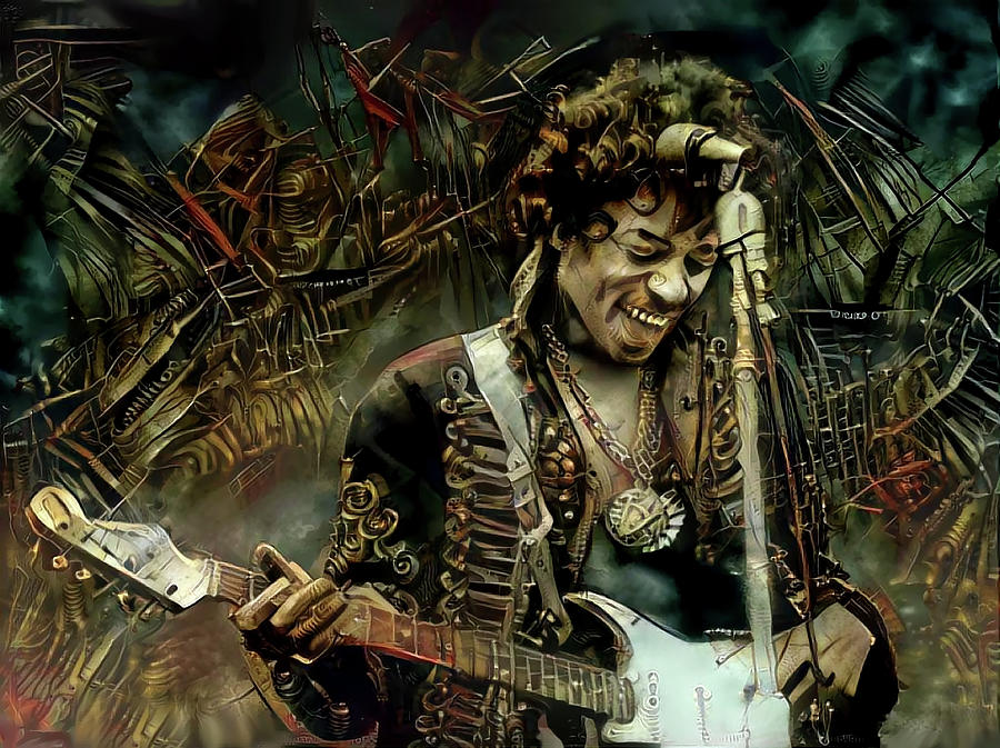 Jimi Hendrix Steampunk style Mixed Media by Lilia D