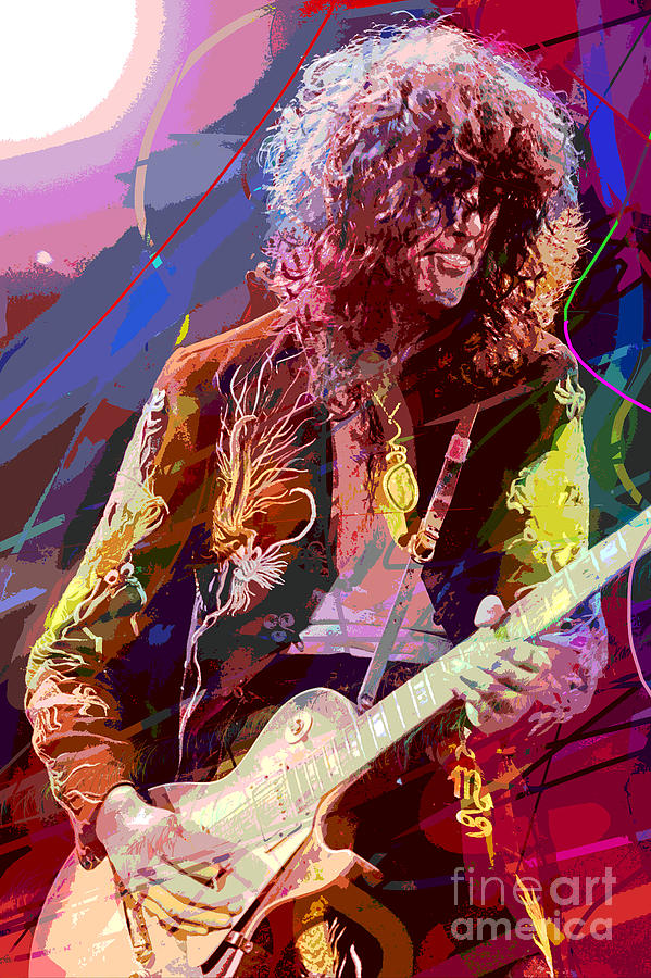 Jimmy Page Les Paul Gibson Painting by David Lloyd Glover