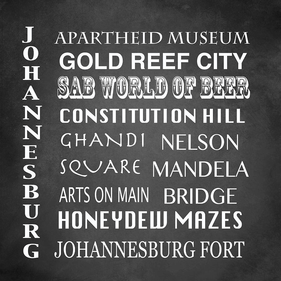 Typography Digital Art - Johannesburg Famous Landmarks #1 by Patricia Lintner