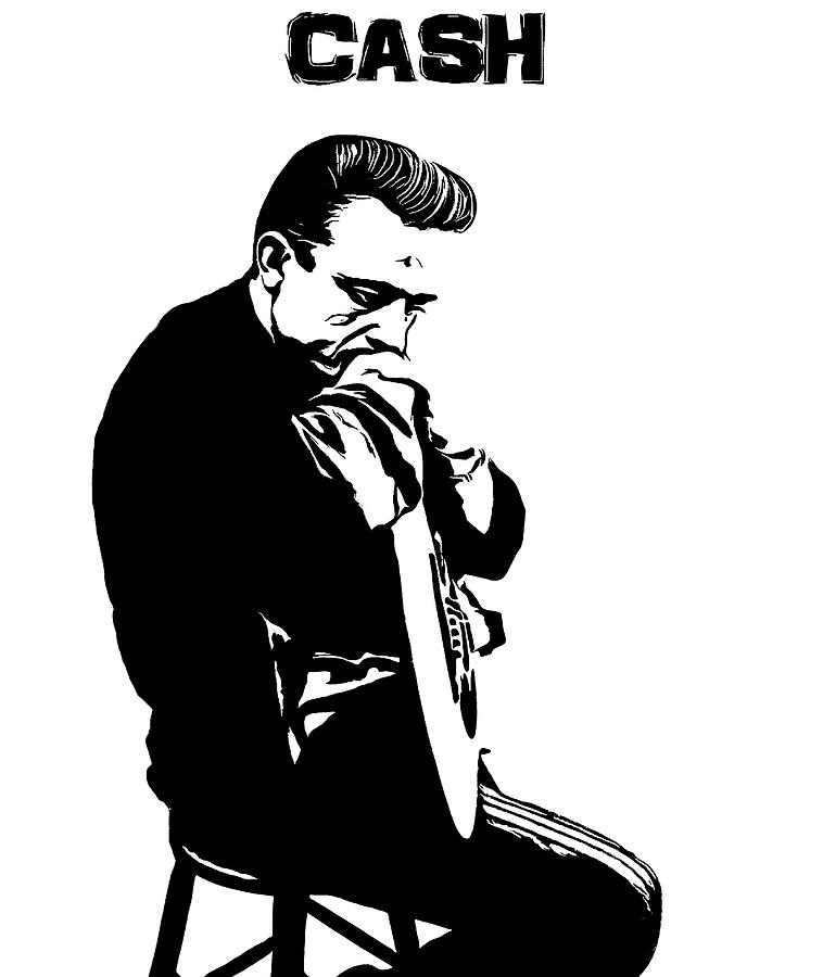 Johnny Cash Black And White Digital Art by Dan Sproul