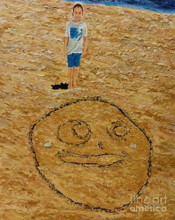 Jorden draw self portrait in the sand   #1 Painting by Eli Gross