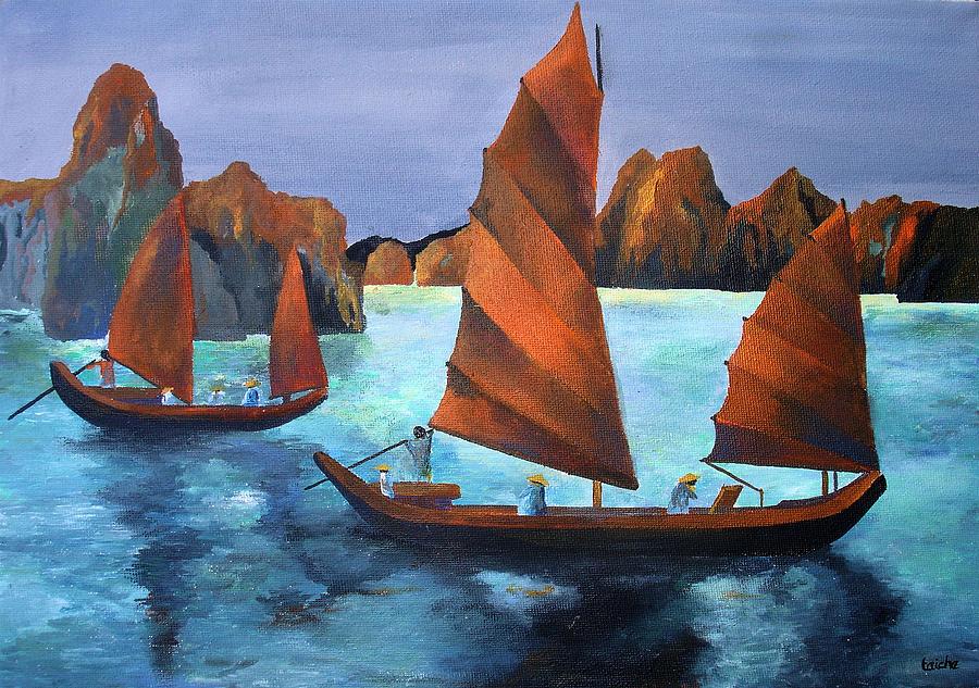 Junks In the Descending Dragon Bay #1 Painting by Taiche Acrylic Art