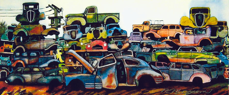 Car Painting - Junkyard #1 by Ron Morrison