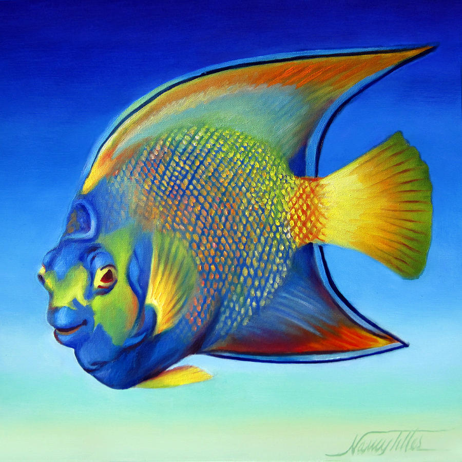 Juvenile Queen Angelfish #1 Painting by Nancy Tilles